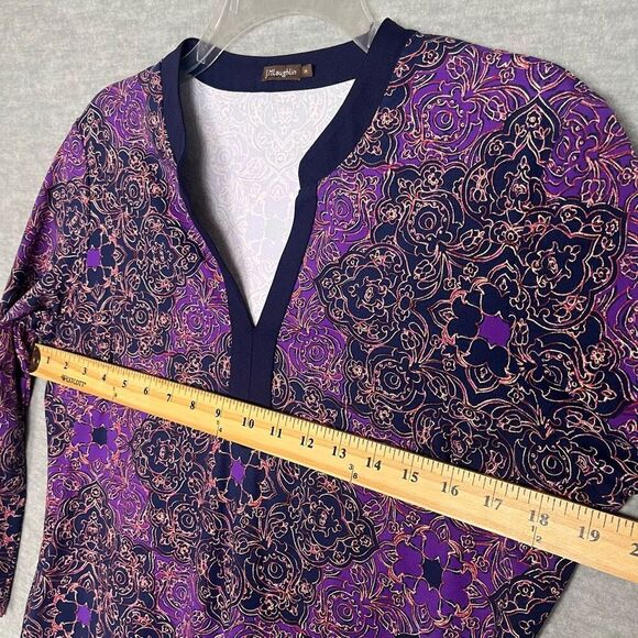 J. McLaughlin Catalina Cloth Tunic Top Women's Medium Purple Blue Floral V Neck - Picture 8 of 11